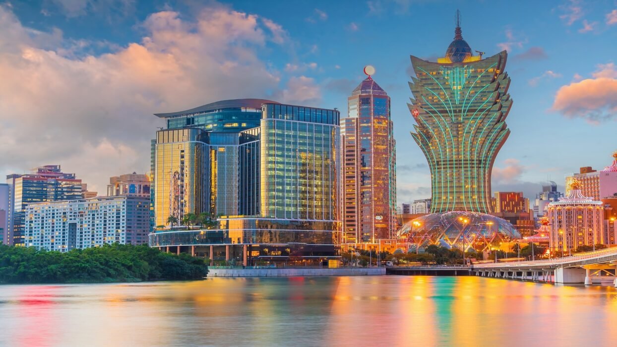 Macau,,Downtown,City,Skyline,,Cityscape,Of,China,At,Sunset